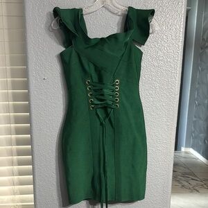 Elegant Green Dress with Lace-Up Detail